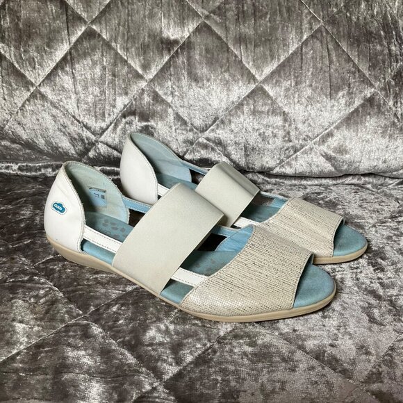 Cloud Women's Open-Toe Slip-On Sandals Size 11 Leather & Fabric White & Silver - Picture 2 of 12